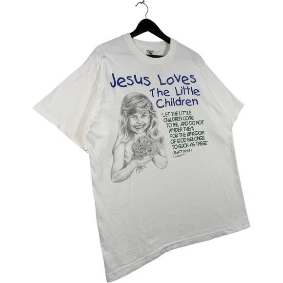 Vintage Jesus Loves The Little Children Quote T-Shirt XL - Picture 3 of 6